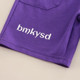 Boys Black Typographic Printed Short Sleeves T-Shirt With Purple Shorts Set 2 pc. Sets