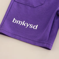 Boys Black Typographic Printed Short Sleeves T-Shirt With Purple Shorts Set 2 pc. Sets