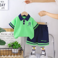 Boys Green Typographic Print Polo T-Shirt With Shorts Set Sets Green 1-2 Y