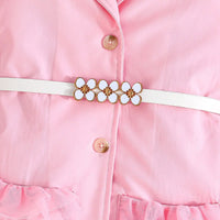 Girls Pink Sleeveless Blazer Dresses With Tulle Ruffles Hem Casual Dresses