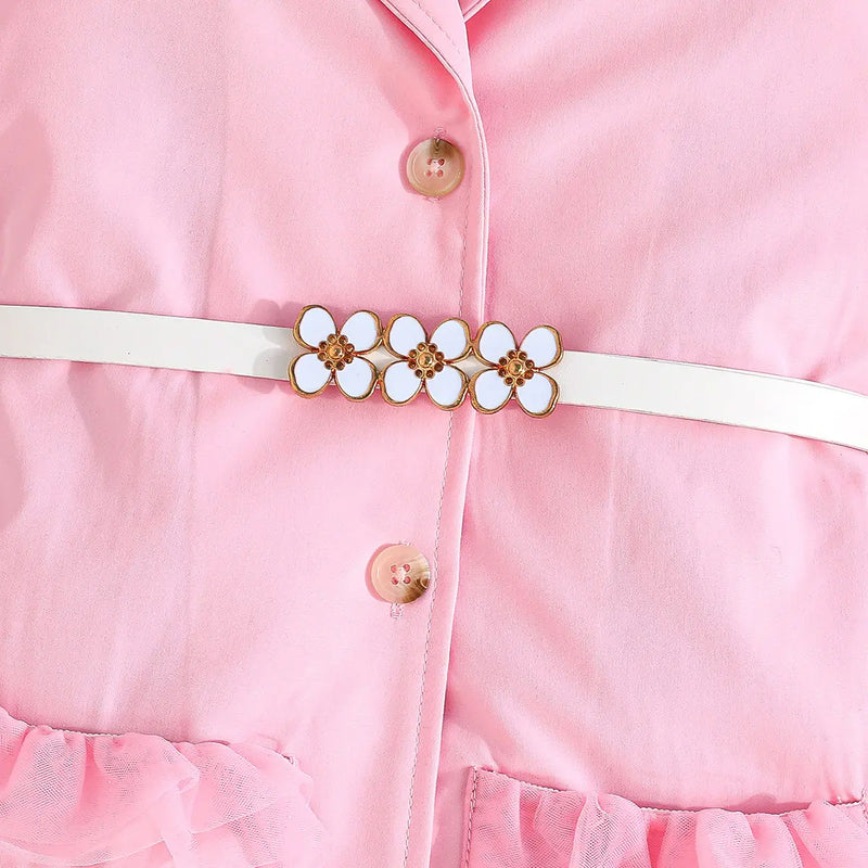Girls Pink Sleeveless Blazer Dresses With Tulle Ruffles Hem Casual Dresses