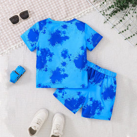 Boys Blue Short Sleeve Graphics T-Shirt With Elasticated Shorts Set 2 pc. Sets
