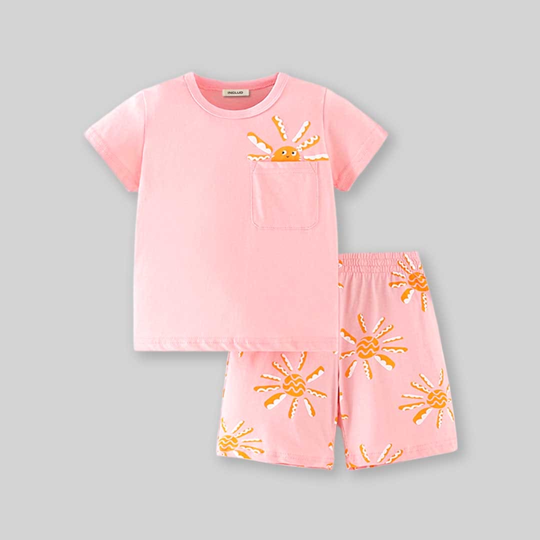 Girls Sun Print T-Shirt with Shorts Set Sets   