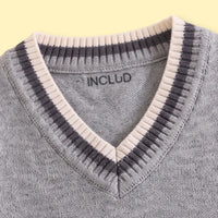 Boys Grey Jacquard V-Neck Sweater Vest Sweaters & Cardigans