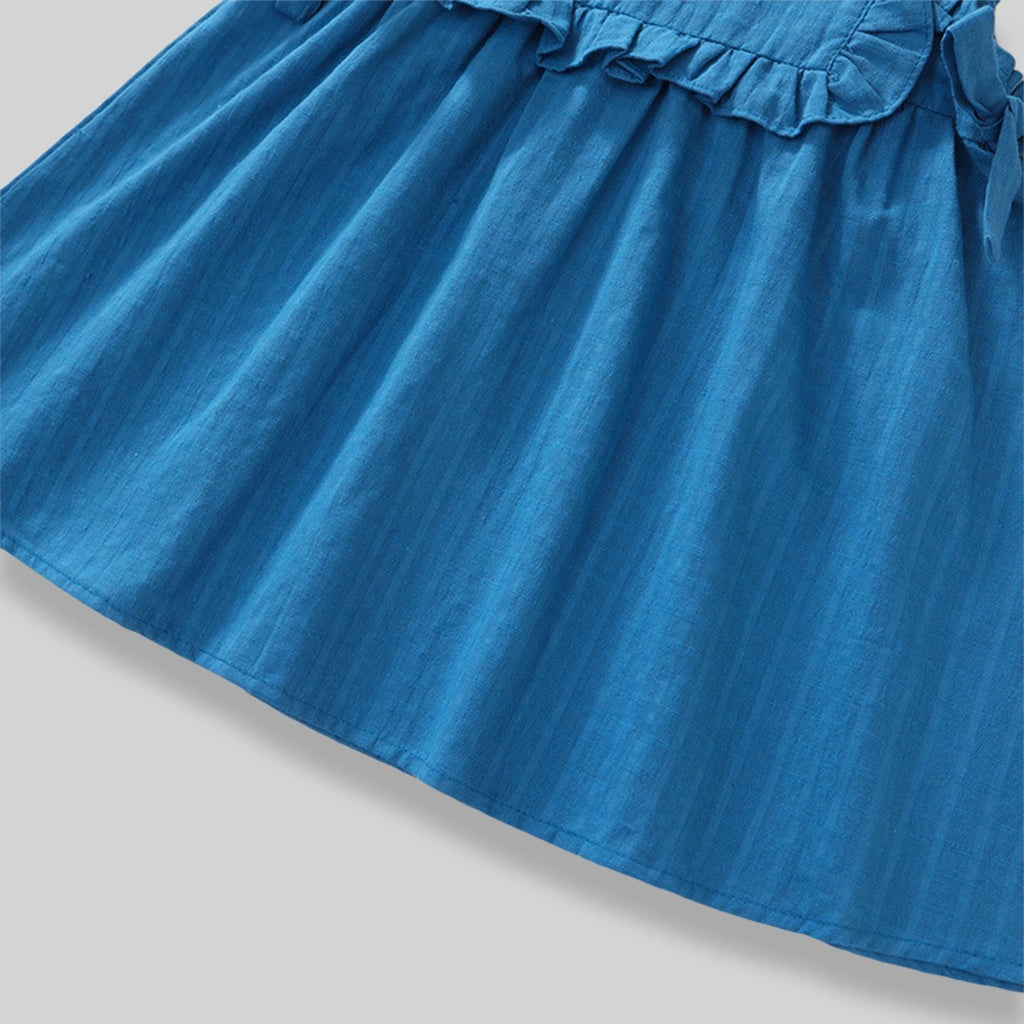 Girls Blue Textured Sleeveless Fit & Flare Dress Casual Dresses