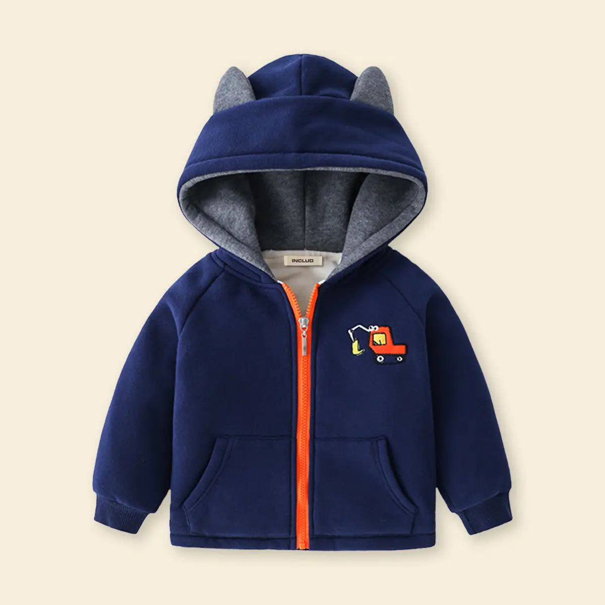 Boys Navy Blue Crane Cartoon Embroidered Zip-up Hoodie Sweatshirts & Hoodies