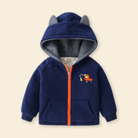 Boys Navy Blue Crane Cartoon Embroidered Zip-up Hoodie Sweatshirts & Hoodies