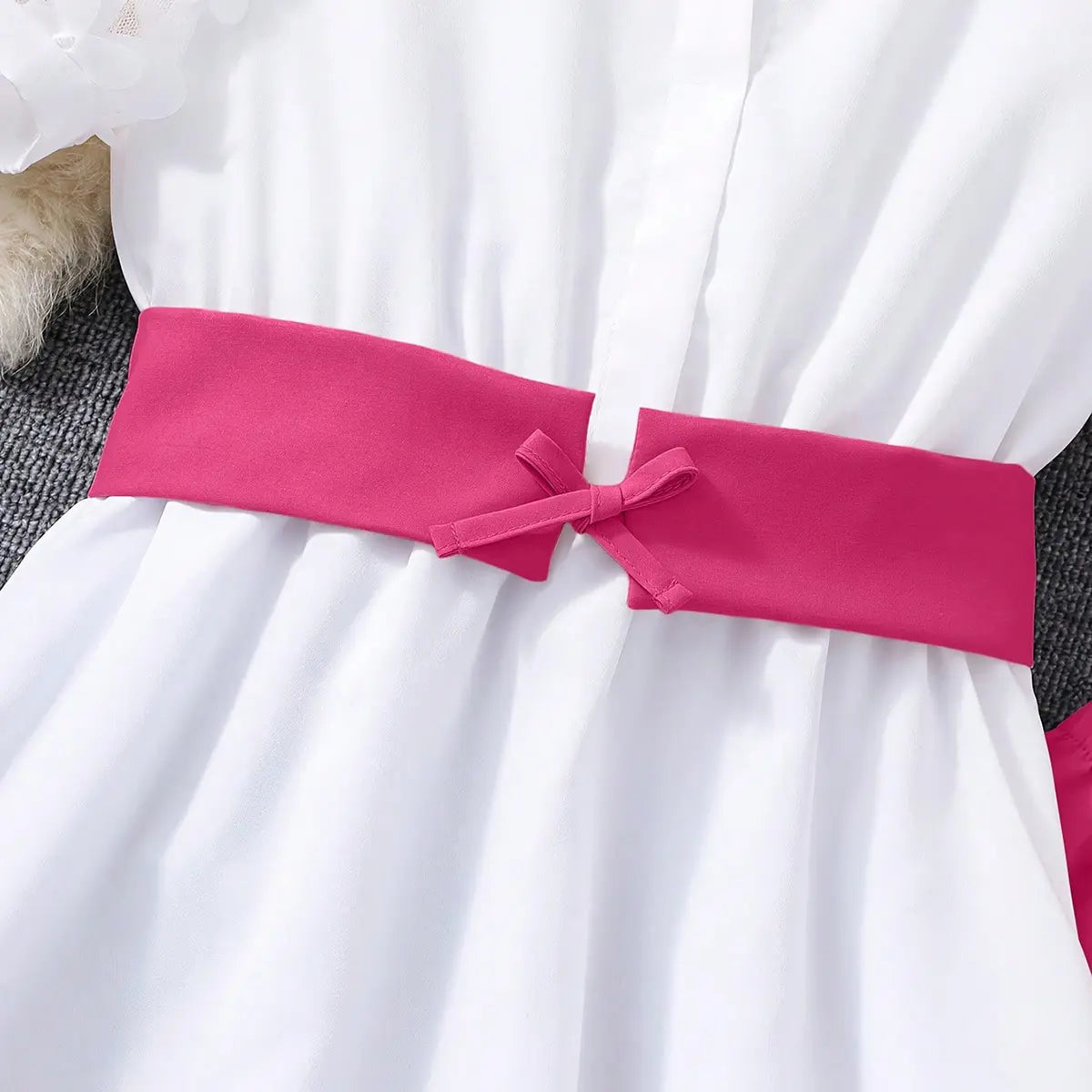 Girls White Floral Applique Puff Sleeves Peplum Top With Pants Set Sets