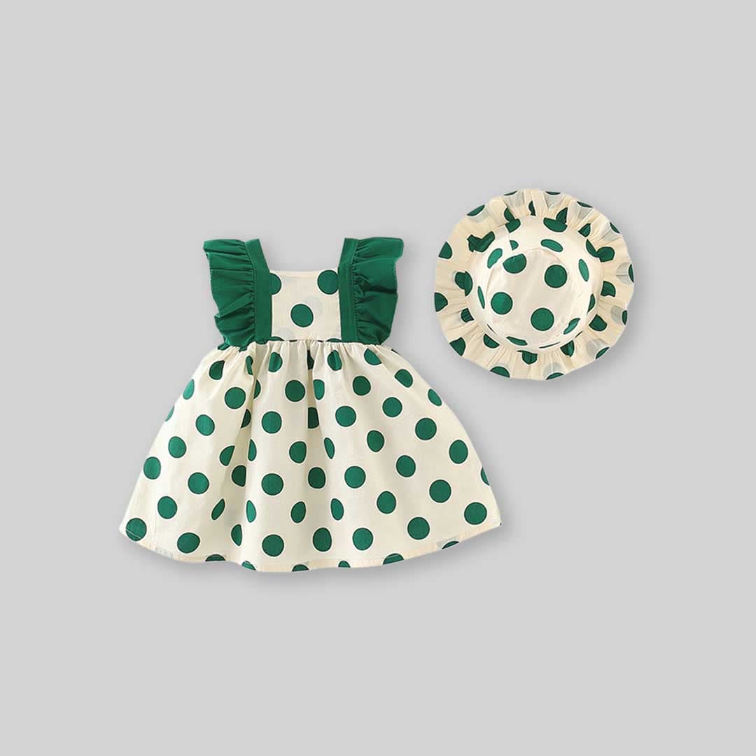 Girls Polka Dot Print Flutter Sleeves Dress Casual Dresses   