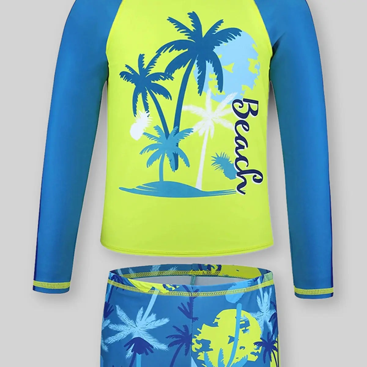 Boys Neon Tropical Printed Long Sleeves T-Shirt & Shorts Swimsuit Sets Sets