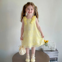 Girls Yellow Floral Sleeveless A-line Dress Casual Dresses Yellow 1-2 Y
