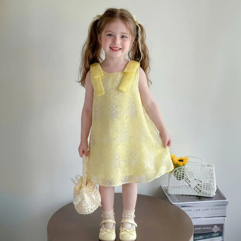 Girls Yellow Floral Sleeveless A-line Dress Casual Dresses Yellow 1-2 Y