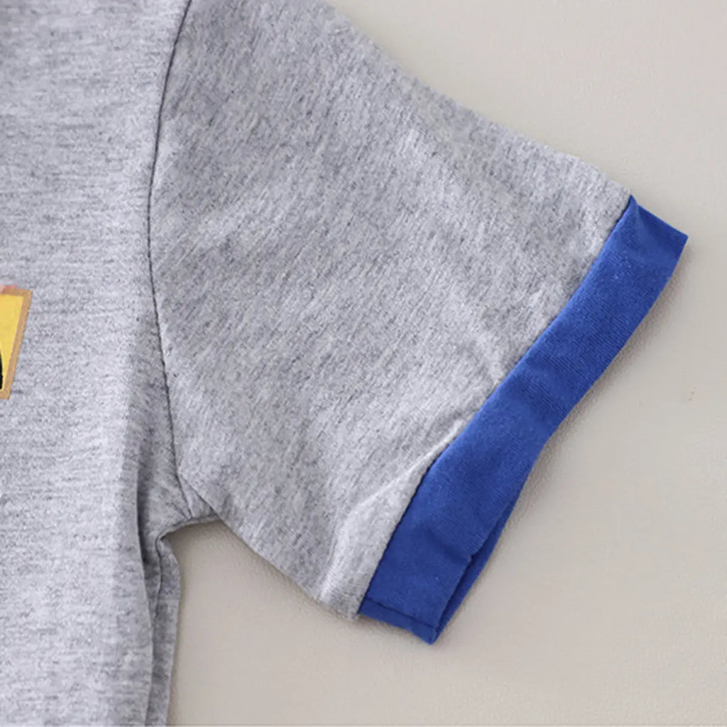 Boys Light Grey Graphic Printed Short Sleeve T-Shirt With Denim Shorts Sets 2 pc. Sets