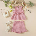 Girls Dusty Pink Stripes Sleeveless Top With Ruffle Hem Shorts Co-ord Sets Sets Pink 1-2 Y