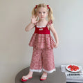 Girls Red Checked Sleeveless Top With Pants Sets 2 pc. Sets Red 1-2 Y