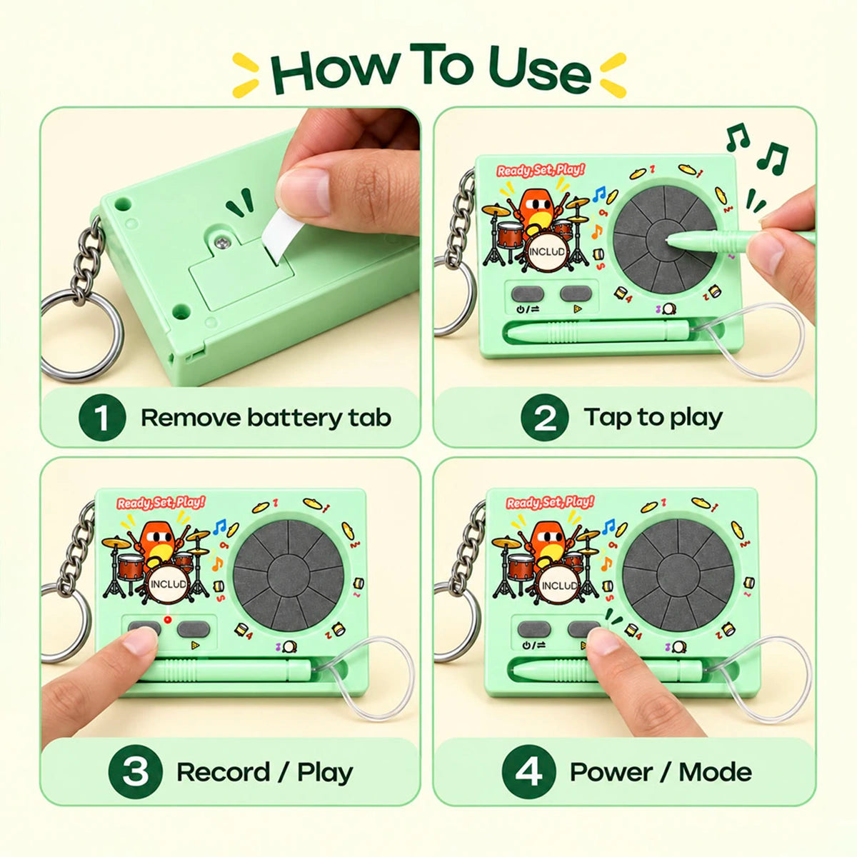 Mint Green Portable Electronic Musical keychain 1 Piece, Age 3 Years Plus Trending Accessories