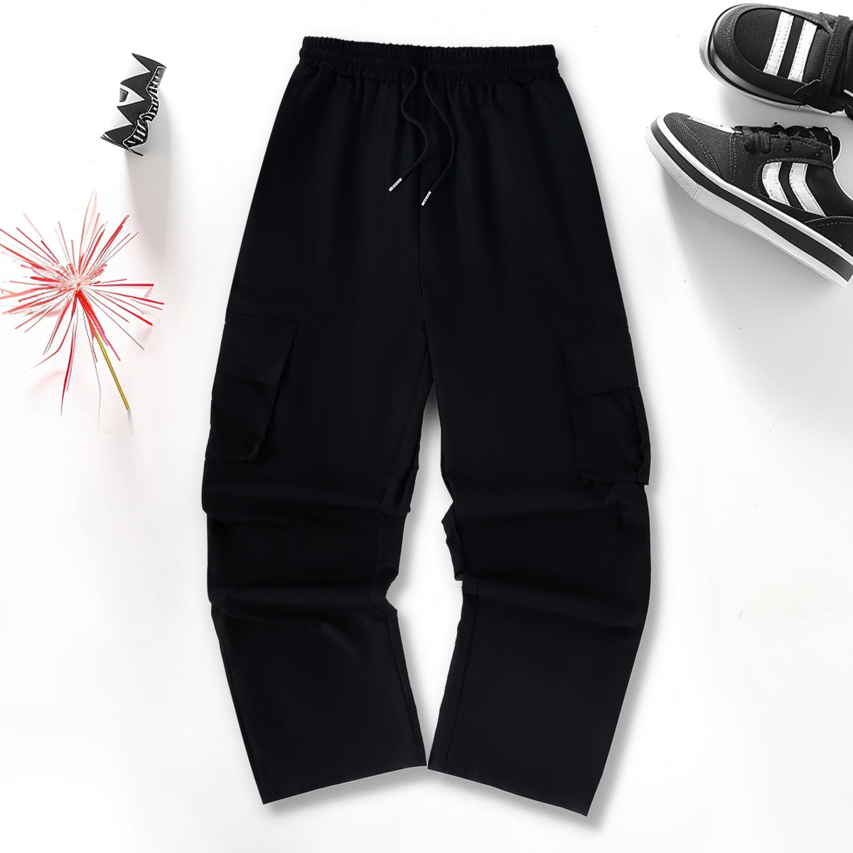 Girls Black Solid Straight Fit Cargo Trousers Cargo Pants Black 12-13 Y