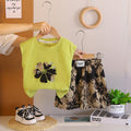 Girls Green Floral Applique T-Shirt With Elasticated Printed Shorts Sets 2 pc. Sets Green 1-2 Y