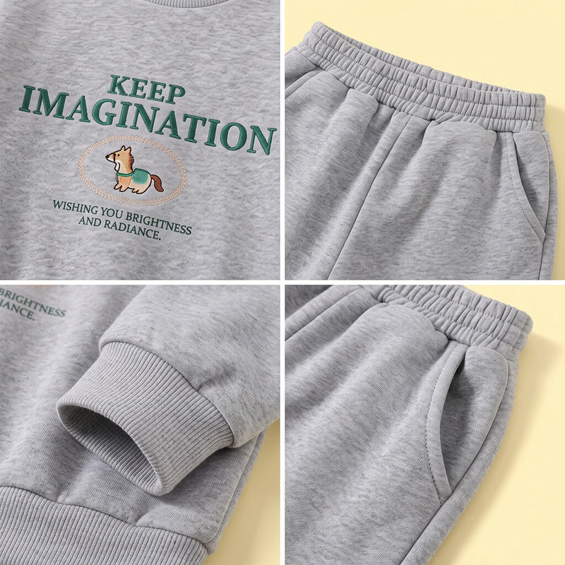 Boys Grey Typographic Sweatshirt & Jogger Sets Sets