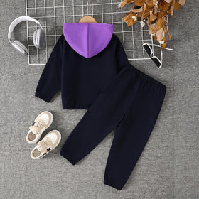 Boys Navy Blue Colorblocked Hooded Jacket With Pants Sets 2 pc. Sets