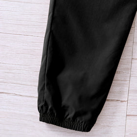 Boys Black Solid Elasticated Bottom Cargo Trouser Cargo Pants