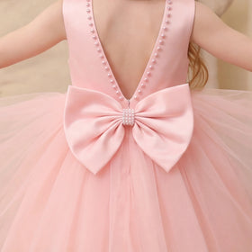 Girls Pink Beaded Neck Sleeveless Fit & Flare Party Wear Dress Party Dresses