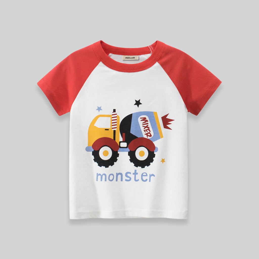 Boys Printed Raglan Short Sleeves T-shirt Tshirts Red 1-2 Y 