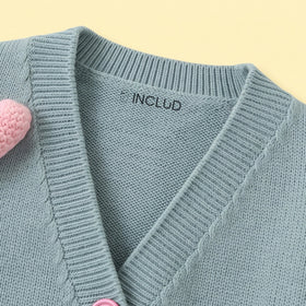 Girls Light Blue Heart Applique Long Sleeve Cardigan Sweaters & Cardigans