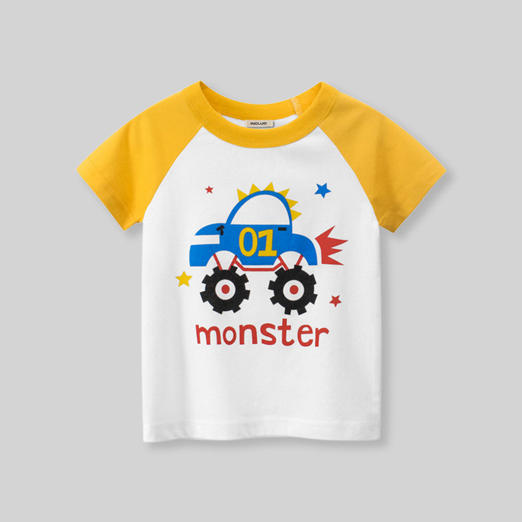 Boys Printed Raglan Short Sleeves T-shirt Tshirts Yellow 1-2 Y 