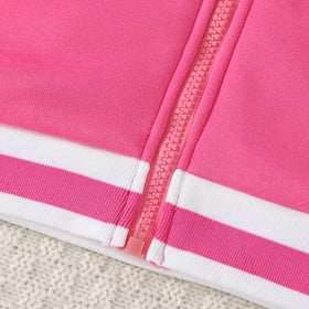 Girls Pink Solid Varsity Winter Jacket Coats & Jackets