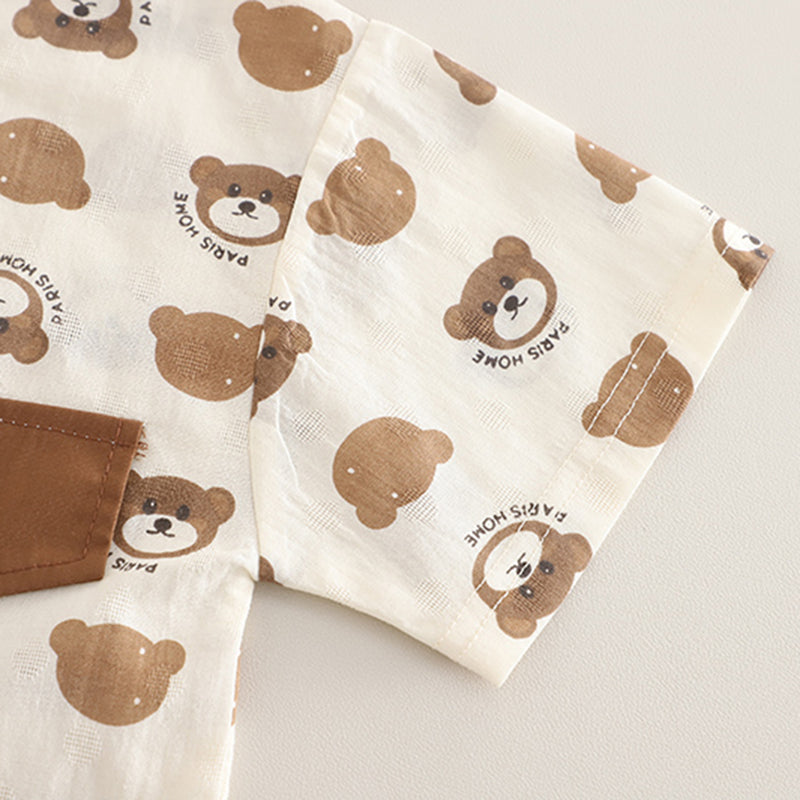 Boys Brown Printed Short Sleeves Contrast Flap Shirt With Brown Shorts Set 2 pc. Sets