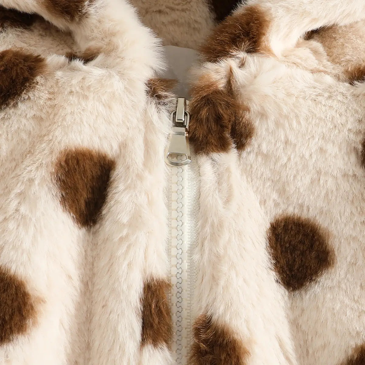 Girls Brown Polka Dot Print Polar Fleece Hooded Jacket Coats & Jackets