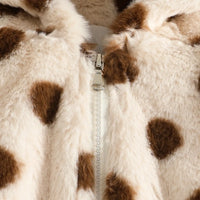 Girls Brown Polka Dot Print Polar Fleece Hooded Jacket Coats & Jackets