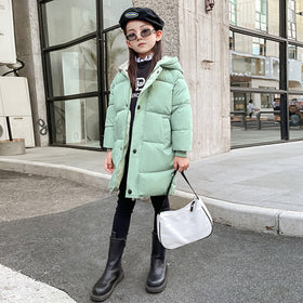 Girls Light Green Solid Puffer Hooded Down Jacket Coats & Jackets Green 2-3 Y