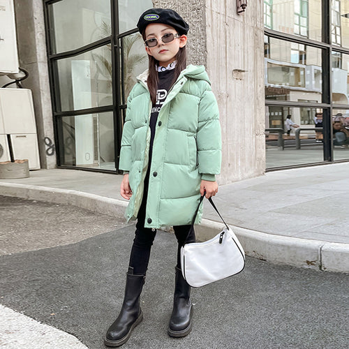 Girls Light Green Solid Puffer Hooded Down Jacket Coats & Jackets Green 2-3 Y