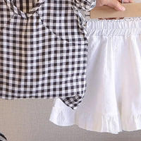 Girls Black Checked Top With Ruffled Hem Shorts Sets Sets