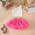Girls White One Shoulder Crop Top With Star Printed Tulle Skirts Set Sets White 3-4 Y