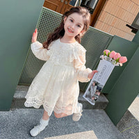 Girls Apricot Floral Embroidered Long Sleeves Party Wear Dress Party Dresses
