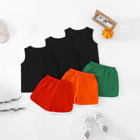 Boys Black Sleeveless Printed Vest With Shorts Set (Pack Of 3) 2 pc. Sets