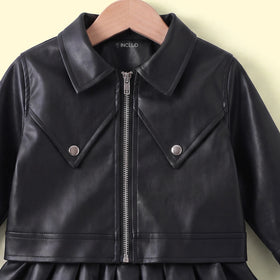 Girls Black Faux Leather Long Sleeve Jacket With Skirt Sets 2 pc. Sets