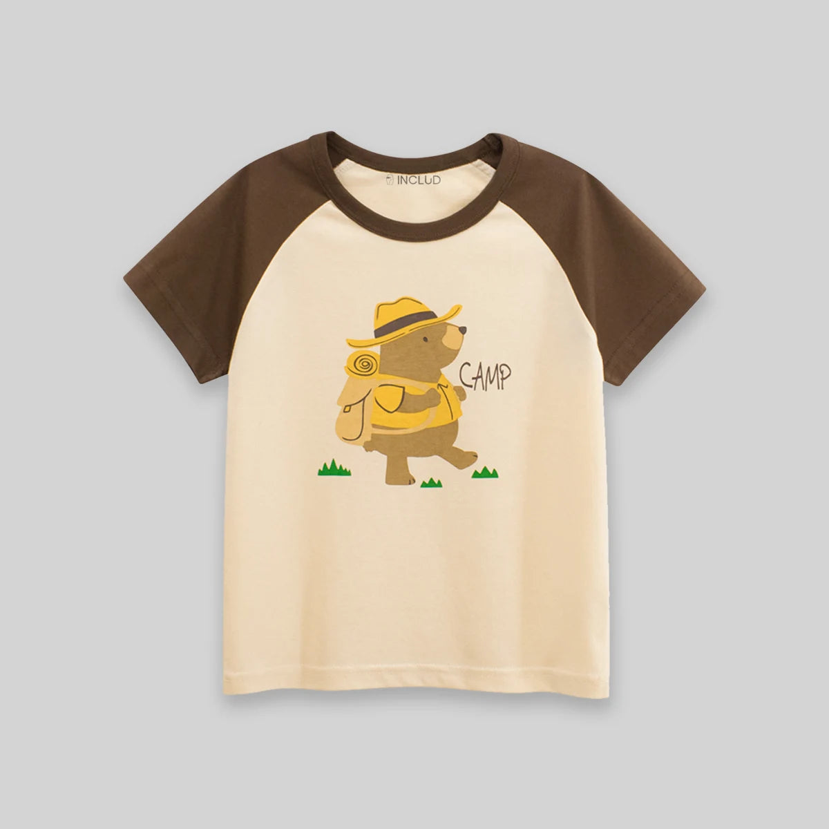 Boys Beige Bear Print Raglan Sleeve T-Shirt Tshirts