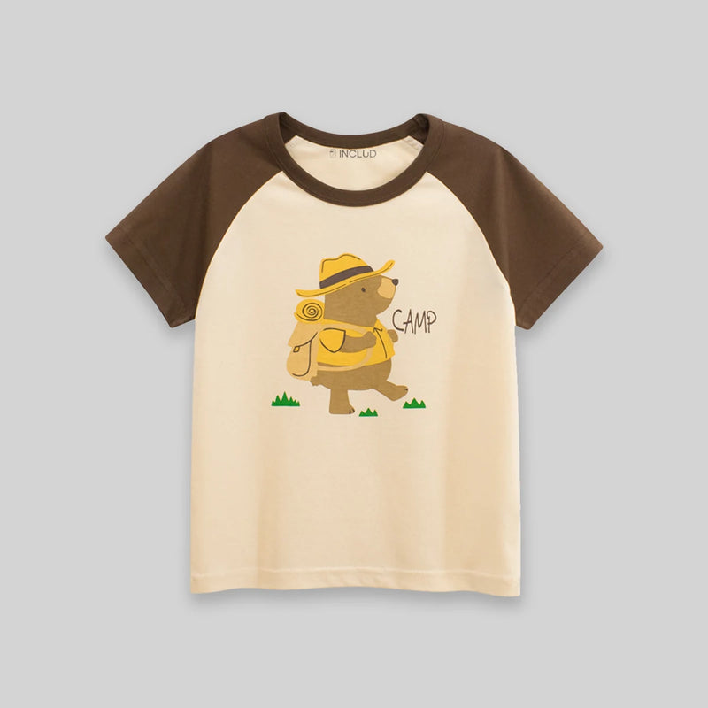 Boys Beige Bear Print Raglan Sleeve T-Shirt Tshirts