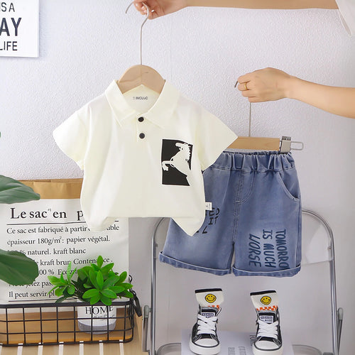 Boys Off White Graphics Polo T-Shirt With Printed Denim Shorts Set Sets Off White 1-2 Y