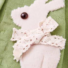 Girls Sage Green Bunny Applique Long Sleeve Cardigan Sweaters & Cardigans