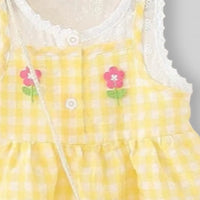 Girls Yellow Checked Sleeveless A-line Dress With Sling Bag Casual Dresses
