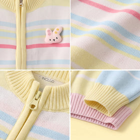 Girls Multicolour Striped Long Sleeve Cardigan Sweaters & Cardigans