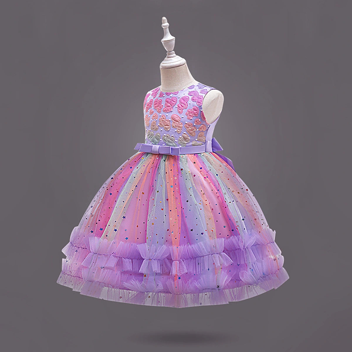 Girls Purple Heart Applique Fit & Flare Party Wear Dress Party Dresses