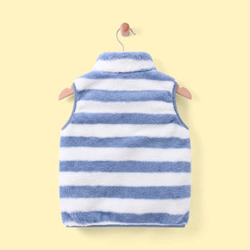 Boys Light Blue Striped Fleece Sleeveless Jacket Coats & Jackets