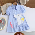 Girls Blue Bunny Applique Short Sleeve Shirt Dress Casual Dresses Blue 1-2 Y