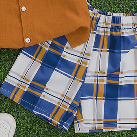 Boys Brown Short Sleeve Shirt With Checked Shorts Sets 2 pc. Sets